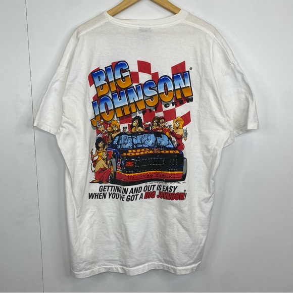 Vintage 1995 Big Johnson XXL Pit Crew Single Stitch Graphic Raunchy T-shirt - Picture 1 of 8